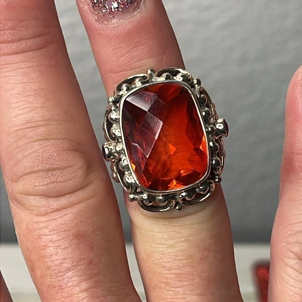 Nicky Butler Sterling Silver Orange Quartz Statement Ring Bali Style